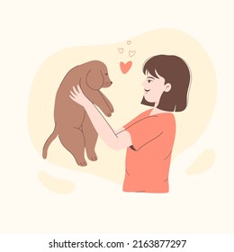 Young woman with dog, vector illustration