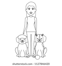 young woman with dogs characters