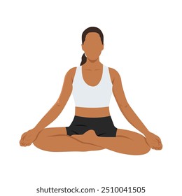 Young woman doing accomplished or siddhasana yoga exercise. Flat vector illustration isolated on white background