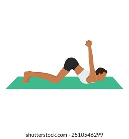 Jovem mulher fazendo Pose de Oito membros Mãos amarradas ou exercício de ioga Ashtangasana Baddha Hasta. Ilustração de vetor plano isolada no plano de fundo branco