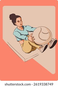 Young woman doing exercise with ball. Vector illustration.