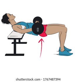 young woman doing exercise - barbell thrust correct form step 2- vector series