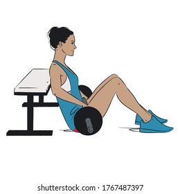 young woman doing exercise - barbell thrust correct form step 1- vector series