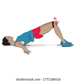 young woman doing exercise - glute bridge hold with mini resistance band - colour vector series