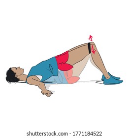 young woman doing exercise - glute bridge for outer thigh muscles moving knees in and out with resistance band - colour vector series