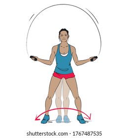 young woman doing exercise - HIIT skipping jump rope in and outs - vector series