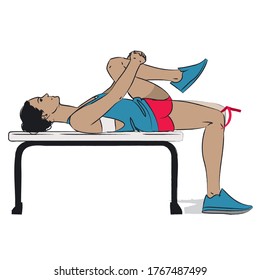 young woman doing exercise - hip flexor stretch on bench - vector series