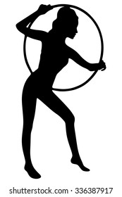 A young woman doing exercise with a hula-hoop.Fitness woman.