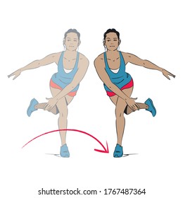 young woman doing exercise - ice stakes jumps - vector series