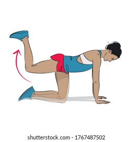 Young Woman Doing Exercise - Kneeling Donkey Kick - Vector Series