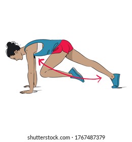 Young Woman Doing Exercise - Mountain Climbers HIIT Workout - Vector Series