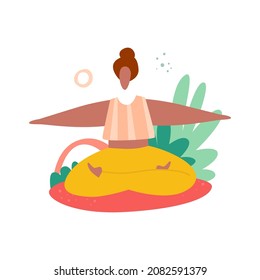junge Frau, die sich auf der Matte bewegt. Pilates, Yoga, Fitness, Sport. handgezeichnete Vektorgrafik einzeln auf weißem Hintergrund