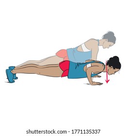 young woman doing exercise - push up - vector series