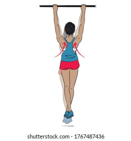 young woman doing exercise - scapular chin up variation shoulder blade - vector series