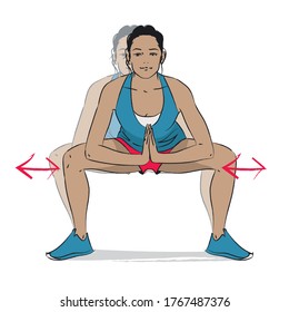 Young Woman Doing Exercise - Sumo Squat Knee Shifts - Vector Series