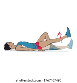 young woman doing exercise - supine lying single leg raised flexed foot - vector series