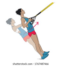 Young Woman Doing Exercise - TRX Reverse Row  - Vector Series