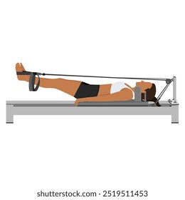 Jovem fazendo exercícios em um reformador pilates. Ilustração de vetor plano isolada no plano de fundo branco