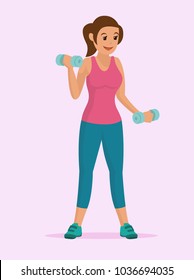 Young Woman doing fitness lifting dumbell