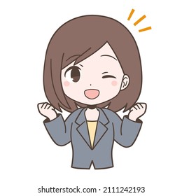Young woman doing guts posing in business suit