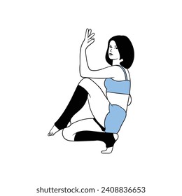 Young woman doing gymnastics or callisthenics flat vector illustration