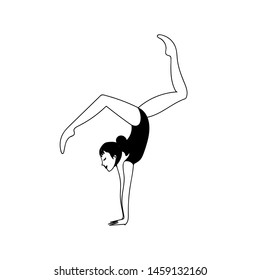 Young woman doing gymnastics . Vector illustration on white background.