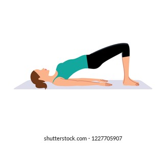 Young Woman doing half bridge exercise. Vector illustration.