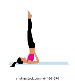 Young woman doing half shoulder stand exercise. Yoga posture Vector illustration