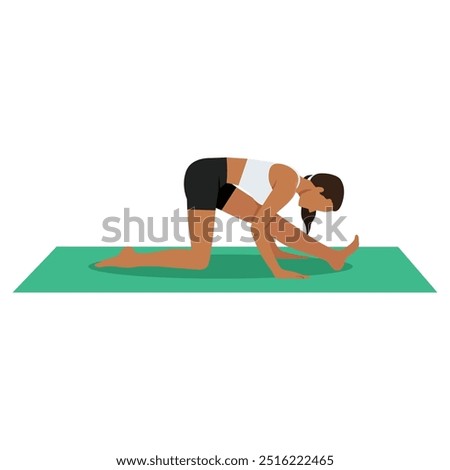 Young woman doing Half Splits Pose, Half Monkey Pose or Ardha Hanumanasana. Flat vector illustration isolated on white background