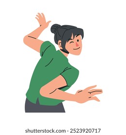 Young woman doing little dance with happy expression