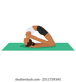 Young woman doing Little Thunderbolt Pose or Laghu Vajrasana yoga exercise. Flat vector illustration isolated on white background