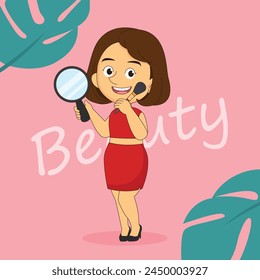 Young woman doing makeup. illustrations.