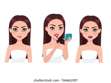 Young woman doing makeup. Vector illustrations.