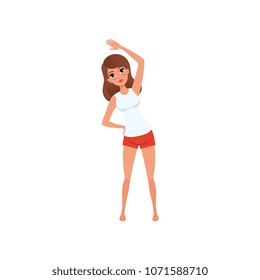 Young woman doing morning workout, people activity, daily routine vector Illustration on a white background