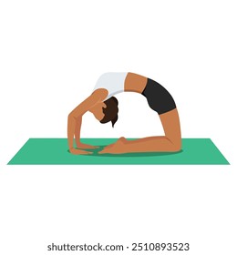 Young woman doing Pigeon Pose B or Kapotasana B yoga exercise. Flat vector illustration isolated on white background