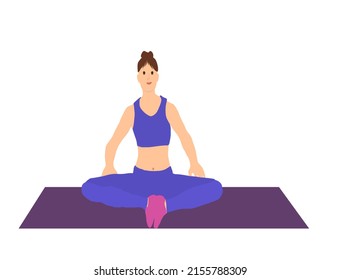 Young woman doing pilates sport without pilates ball vector illustration. Beautiful meditation or yoga design for advertising images. Female exercises to stay fit. Empty blank copy space for texts.