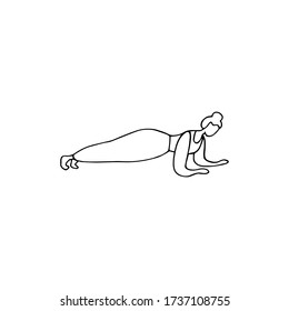 Young woman doing plank. Sports workout, gymnastic exercise. Hand drawn vector illustration