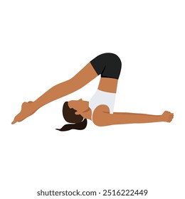 Young woman doing Plough Pose or Halasana. Flat vector illustration isolated on white background