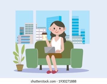 Young woman doing remote work at home
