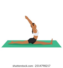 Young woman doing Splits Pose, Front splits pose, Monkey Pose or Hanumanasana. Flat vector illustration isolated on white background