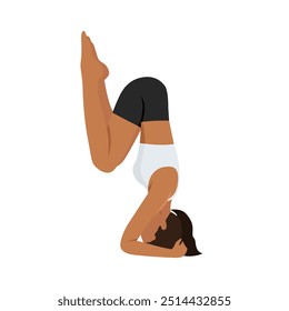 Jovem mulher fazendo apertando pose ou exercício de ioga Akunchanasana. Ilustração de vetor plano isolada no plano de fundo branco