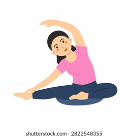 Young woman doing streching vector illustration mode