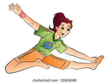 Young Woman Doing a Stretching Exercise, vector illustration