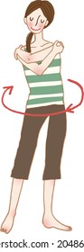 A young woman doing stretching exercises.
