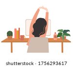 young woman doing stretching while working