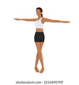 Jovem mulher fazendo supina espinhal torção Pose II, Reclinada torção, Belly Twist, Jathara Parivartanasana. Ilustração de vetor plano isolada no plano de fundo branco