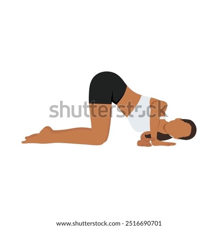 Young woman doing Thread the Needle Pose, Parsva Balasana, Urdhva Mukha Pasasana yoga exercise. Flat vector illustration isolated on white background
