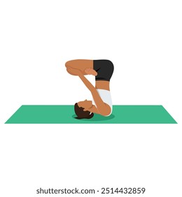 Jovem mulher fazendo Lotus ascendente Pose Urdhva Padmasana exercício de ioga. Ilustração de vetor plano isolada no plano de fundo branco