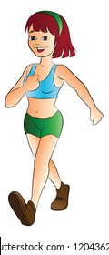 Young Woman Doing The Walkathon Or Fast Walking, Vector Illustration