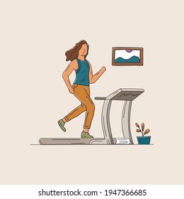 young woman doing workout with machine while quarantine and work from home